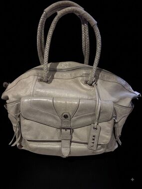 L.A.M.B. By Gwen Stefani Braided-Handle Leather Satchel in Light Gray